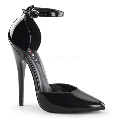black 6 inch heel ankle strap D'Orsay pump