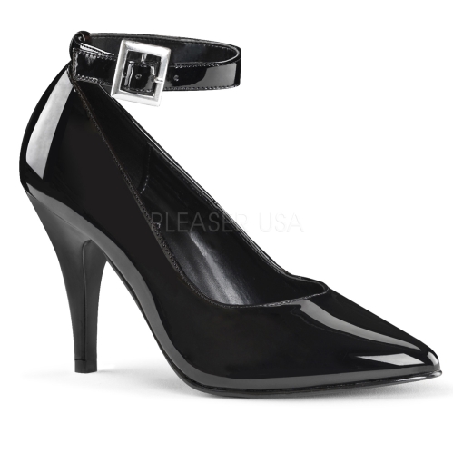 extended size business shoes 4 inch heel ankle strap black shiny patent