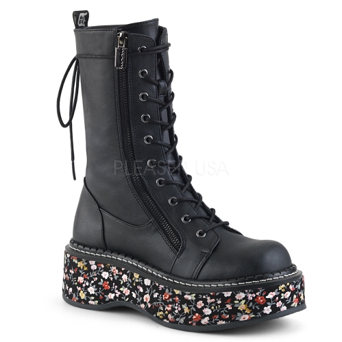 2 inch floral fabric platform midcalf boots