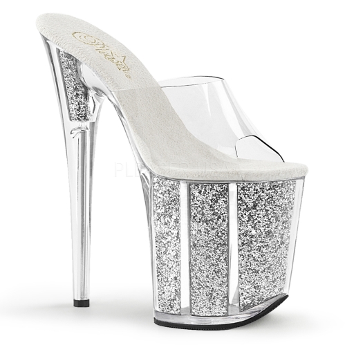 stripper shoes with silver glitter platform strapless 8 inch heel