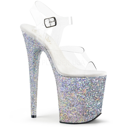 Silver Multi Glitter 8 Inch Flamingo Heel Shoes
