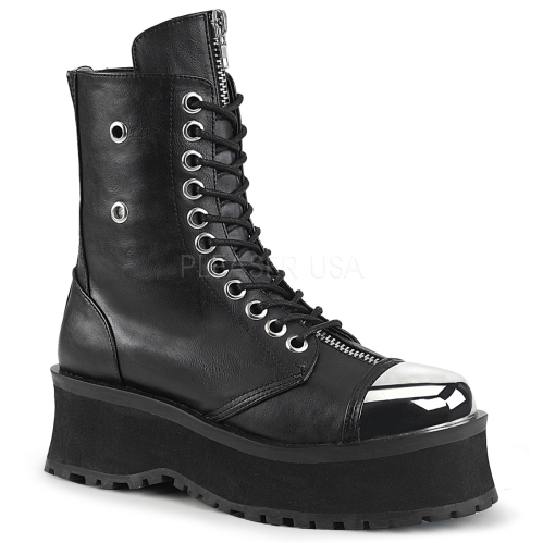 Chrome plated metal toe full zipper gothic boots