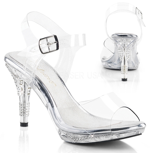 Clear Ankle Strap Sandal Rhinestone Butterfly Heel