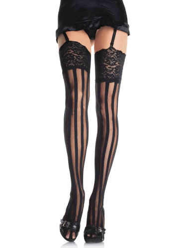 Stockings Strip Thigh Highs with Lace Top