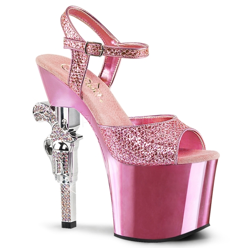 Pink Glitter Pink Chrome Revolver Heel Shoe