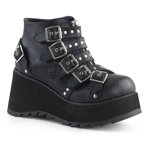 Black Vegan Leather Wedge Platform Ankle Bootie