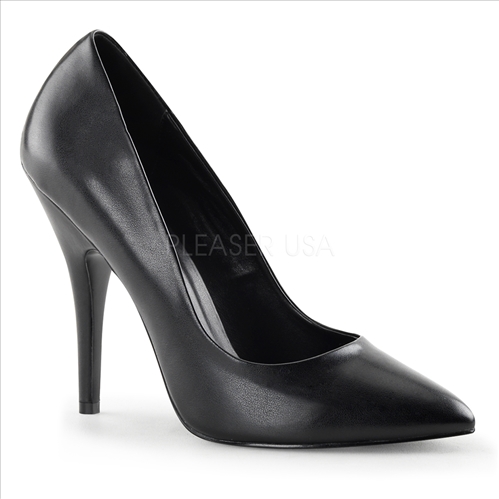 Black Faux Leather Classic Pumps 5 Inch Heel