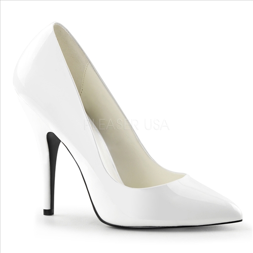 Sassy 5 Inch Heel White Patent Leather Women Shoe