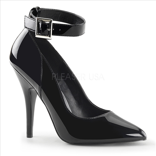 Black Strap Back Panel 5 Inch Pointed Toe Pumps