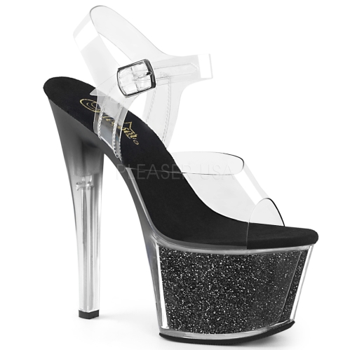 SKY-308G-T 7 inch Heel Black Glitter Tinted Heel