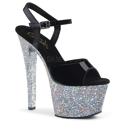 Black Patent Silver Multi Glitter Stripper Shoes