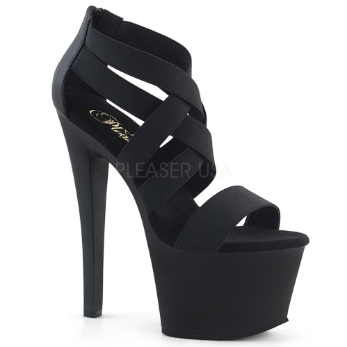 Black Faux Leather Criss Cross 7 Inch Heel Shoes