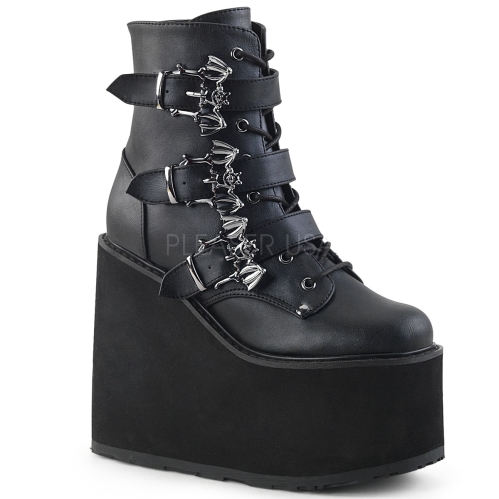 Black Vegan Leather Wedge Platform Ankle Boot