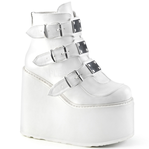 Domonia SWING-105 White Vegan Buckle Ankle Boot