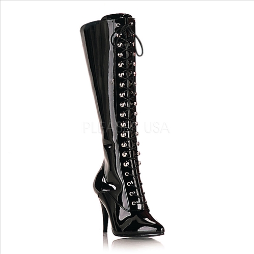 Knee-High Classic Pointed Toe Black Patent Boots