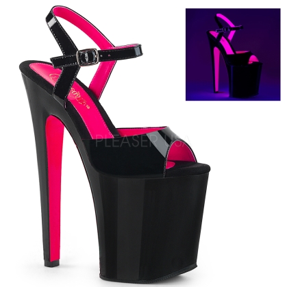 Black Patent Neon Hot Pink Uv Stripper Heel Shoes