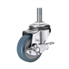 40mm 66 Lbs Light Duty Caster Wheel w/ Brake and Threaded Swivel Stem Stainless Steel TPR