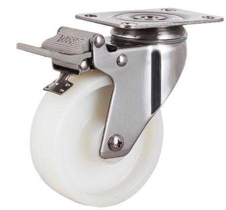 40mm 66 Lbs Light Duty Caster Wheel w/ Brake and Swivel Plate Stainless Steel Nylon