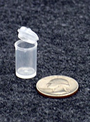 Bottles, Jars and Tubes:  050850 - standard 0.50" diameter - Microvials medical-grade polypropylene hinged-lid vials 1.29 milliliters - 0.7-drams - 0.043 oz.