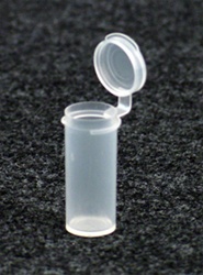 Bottles, Jars and Tubes:  051150-13 - 0.08 oz 1/2 inch diameter, clarified natural polypropylene; small round hinged-lid containers Lacons&reg;