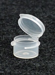 Bottles, Jars and Tubes:  100500 - 0.11 oz. 1-inch diameter Lacons&reg; clarified natural  laboratory and medical grade polypropylene; small round hinged-lid containers.