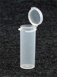 Bottles, Jars and Tubes:  102500-1 - 0.60 oz. 1-inch diameter Lacons&reg; clarified natural  laboratory and medical grade polypropylene; small round hinged-lid plastic containers.