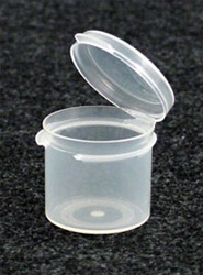 Bottles, Jars and Tubes:  121075-3 - 0.39 oz. 1Â¼-inch Lacons&reg; clarified natural  laboratory and medical grade polypropylene; small round hinged-lid containers.