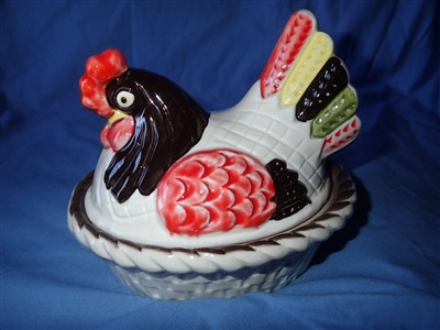 Metlox Red Rooster Hen on Nest (Decorated)