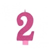 Numeral 2 Pink Glittered 5 Inch Candle