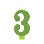 Numeral 3 Green Glittered 5 Inch Candle