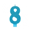 Numeral 8 Blue Glittered 5 Inch Candle