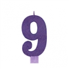 Numeral 9 Purple Glittered 5 Inch Candle