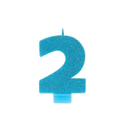 Glitter Numeral 2 Blue Candle
