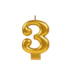 Metallic Gold Numeral 3 Candle