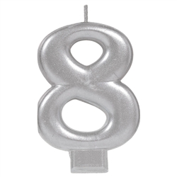 Numeral Silver Metallic Candle #8