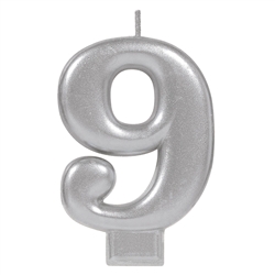 Numeral Silver Metallic Candle #9