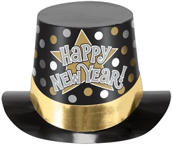 HAPPY NEW YEAR HAT BLACK/SILVER/GOLD PRINTED