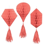 Pantone Living Coral Mini Honeycombs w/ Tassels