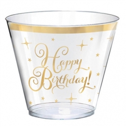 Gold Foil Happy Birthday Plastic 9oz Tumblers