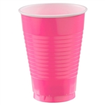 Bright Pink Plastic 12 Oz Cups -  20 Count