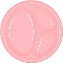 NEW PINK DIVIDED PLASTIC PLATES 10.25in.-20 CT