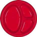 RED DIVIDED PLASTIC PLATES 10.25in.-20 CT