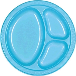 CARRIBEAN BLUE 10.25in. DIVIDED PLASTIC PLATES