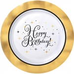 Gold Happy Birthday Birthday Premium Plastic 7 Inch Round Plates