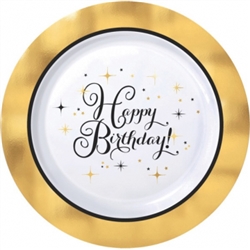 Gold Happy Birthday Birthday Premium Plastic 7 Inch Round Plates