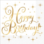 Happy Birthday Gold Foil Stamped Beverage Napkins