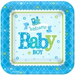 Welcome Little Boy 7in Sq Plates