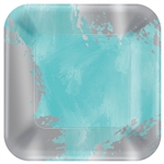 Robin's-Egg Blue Brushstroke Square Metallic Plates, 7"