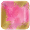 Pink Brushstroke Square Metallic Plates, 9"