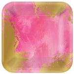 Pink Brushstroke Square Metallic Plates, 9"